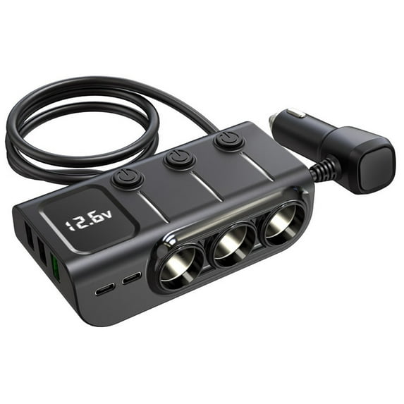 Car Charger Cigarette Lighter Adapter, 168W 5 in 1 Fast Phone Charging Built-in Replaceable Fuse, Socket Splitter with USB C and USB i Cord, Fit for Phone, iPad, Galaxy, GPS