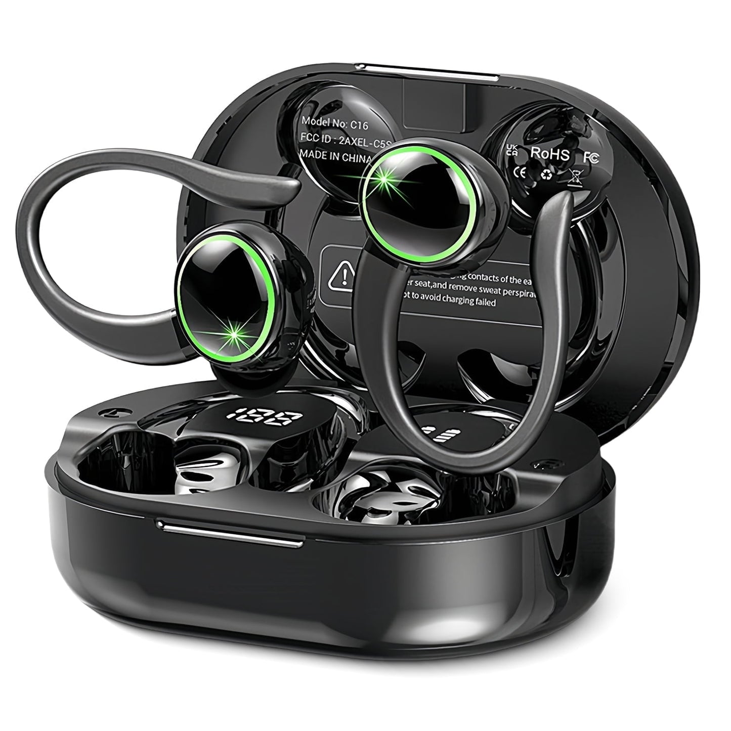 Wireless Earbuds, Bluetooth 5.4 Headphones Sports, 50H Playback Over-Ear buds with ENC Noise Cancelling Mic, Deep Bass Fitness Earphones Gym Running Workout with Earhooks, IP7 Waterproof Headset