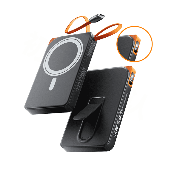 Magnetic Wireless Power Bank, 22.5W PD Fast Charging 10000mAh Battery Bank, Built-in USB-C Cable with Foldable Stand and LED Display, Magnetic Portable Charger for iPhone Series, iPad, Andriod, etc