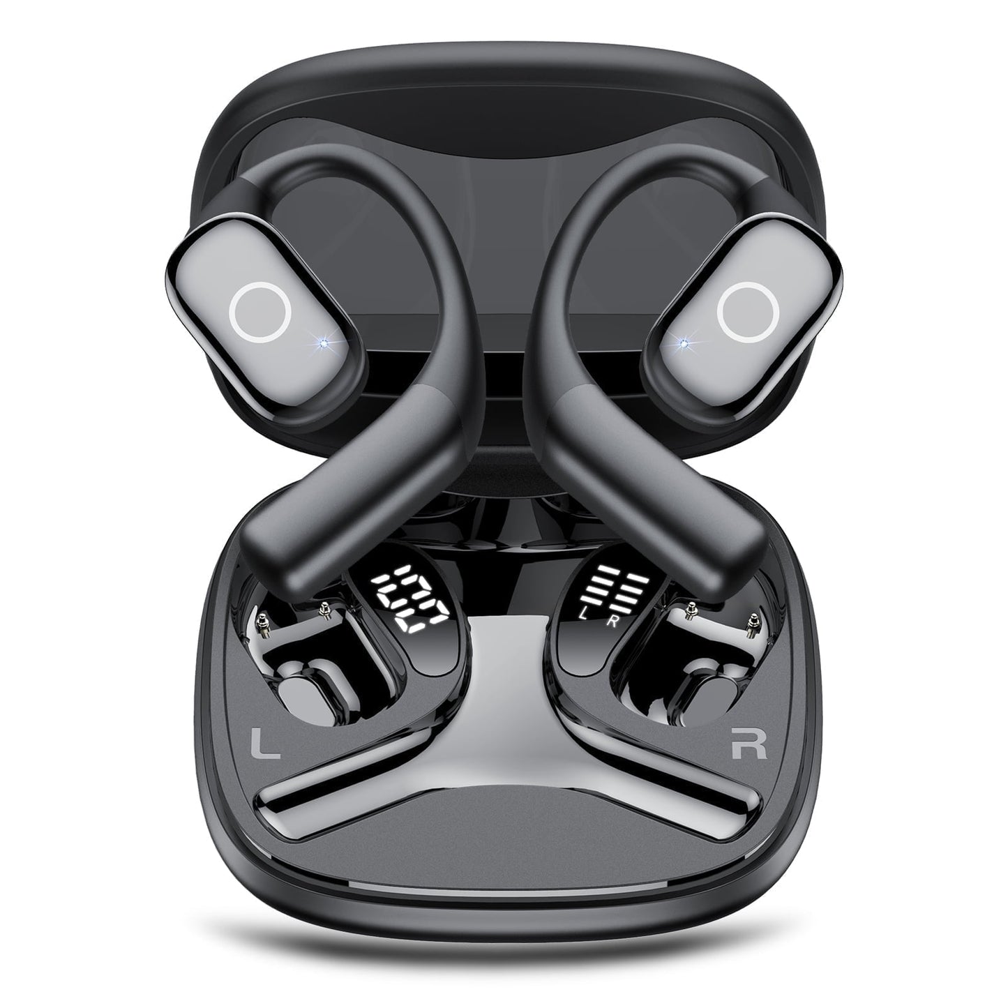 Open Ear Headphones, Bluetooth 5.4 Earphones Stereo Sound, Wireless Headphones 30 Hours Playback, Type-C Charging, Clear Calls, Waterproof Open Ear Earbuds,Black