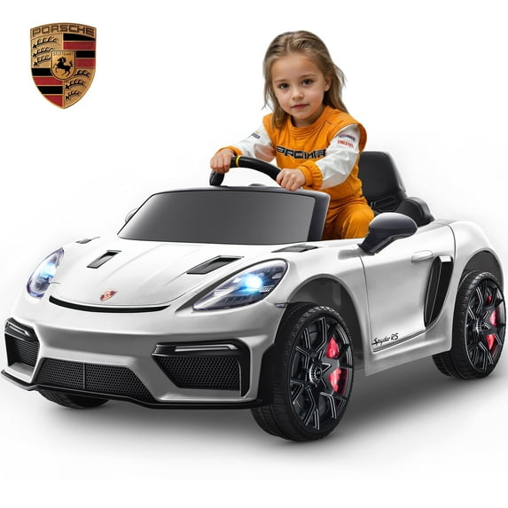 Porsche 718 Kids Ride On Toy, Electric Car for Toddlers with Remote Control, 4 Wheel Suspension, Bluetooth, Music, LED, Safety Belts, Kids Sports Ride on Car for Toddler 3-6 Yrs Boys Girls Gifts