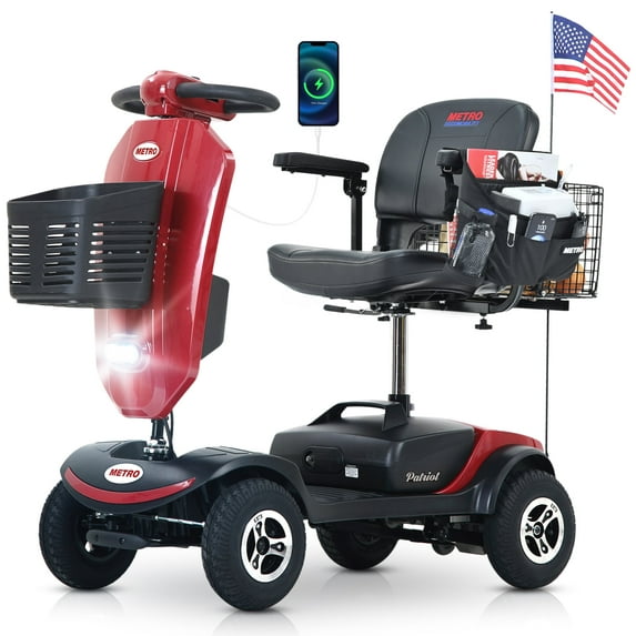 SEGMART Upgrade Mobility Scooter with Windshield, Travel Electric Wheelchair for Adults Senior, Outdoor Mobility Scooter with Cup Holders & USB Charging Port, 300 lbs, Red, SS462