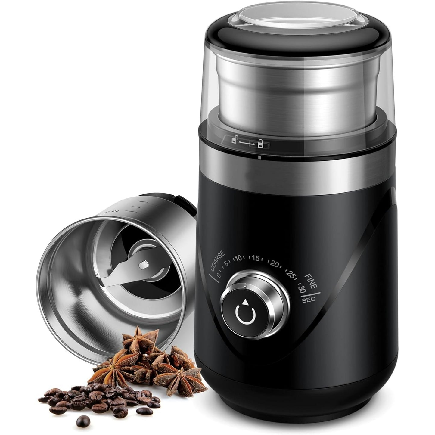 GDOR Upgraded Adjustable Coffee Grinder Electric, Espresso Grinder with 1 Removable Stainless Steel Bowl, Black, 2.0
