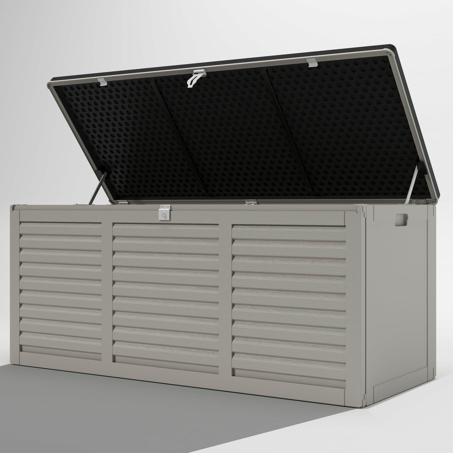 SYNGAR 130GAL Deck Box with 2 Handles & Metal Hydraulic, Large Resin Outdoor Storage Box, Gray