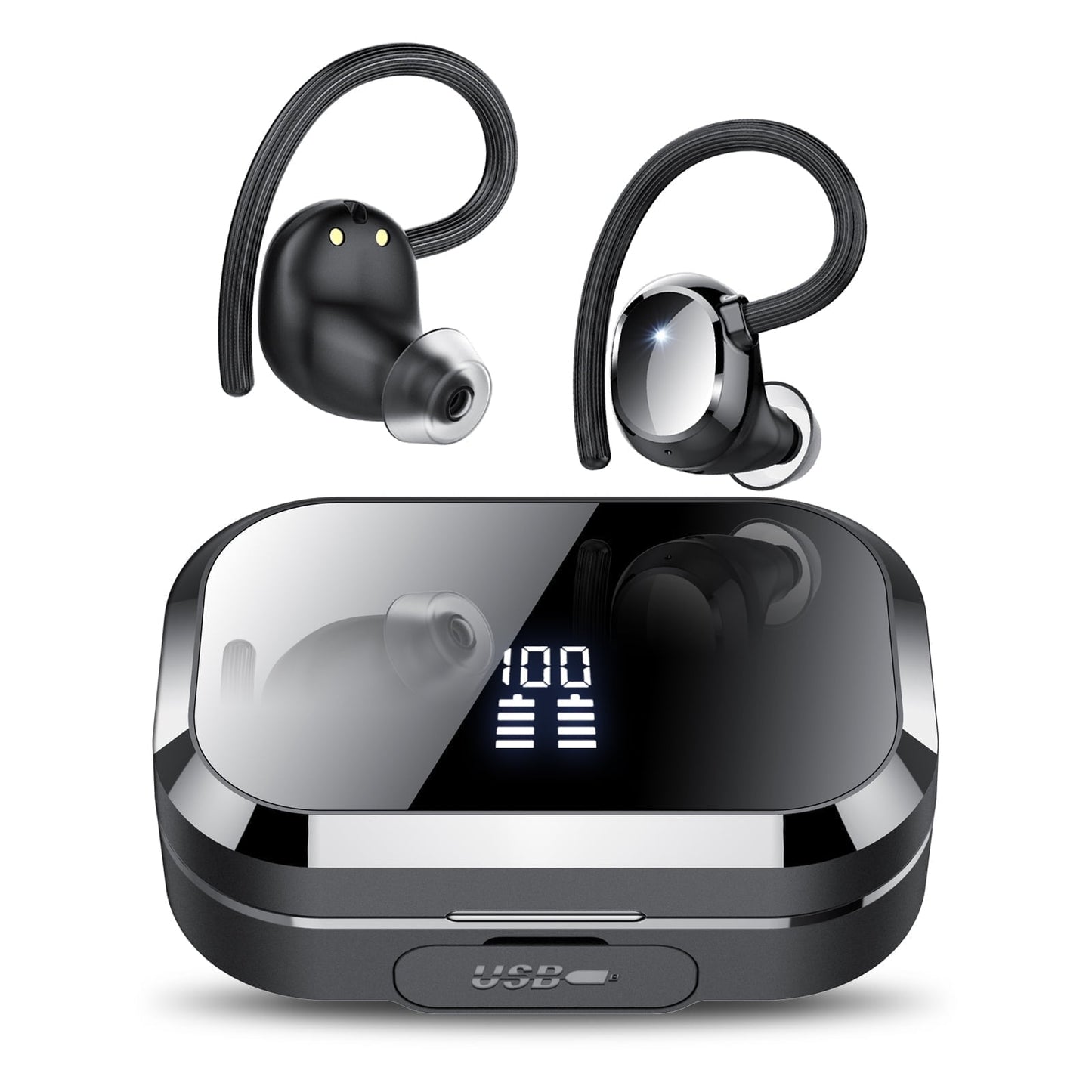 Tikland Wireless Earbuds 120H Bluetooth 5.3 Headphone Sport, 2025 Bluetooth Earbuds Stereo Deep Bass Over Ear Bud with Earhooks, ENC Noise Cancelling, IPX7 Waterproof Earphone Fits for Android iPhone