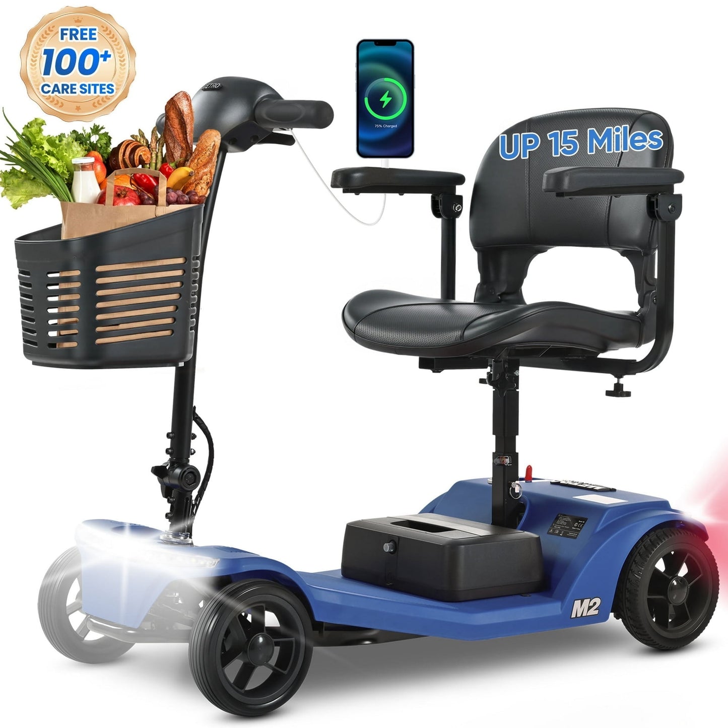 Yardmaster Clearance 4-Wheel Mobility Scooter, 15Miles Foldable Scooter for Seniors and Adults, 12AH Powered Mobile Wheelchair with Removable Battery, Easy Assembly, 350LBS, Blue