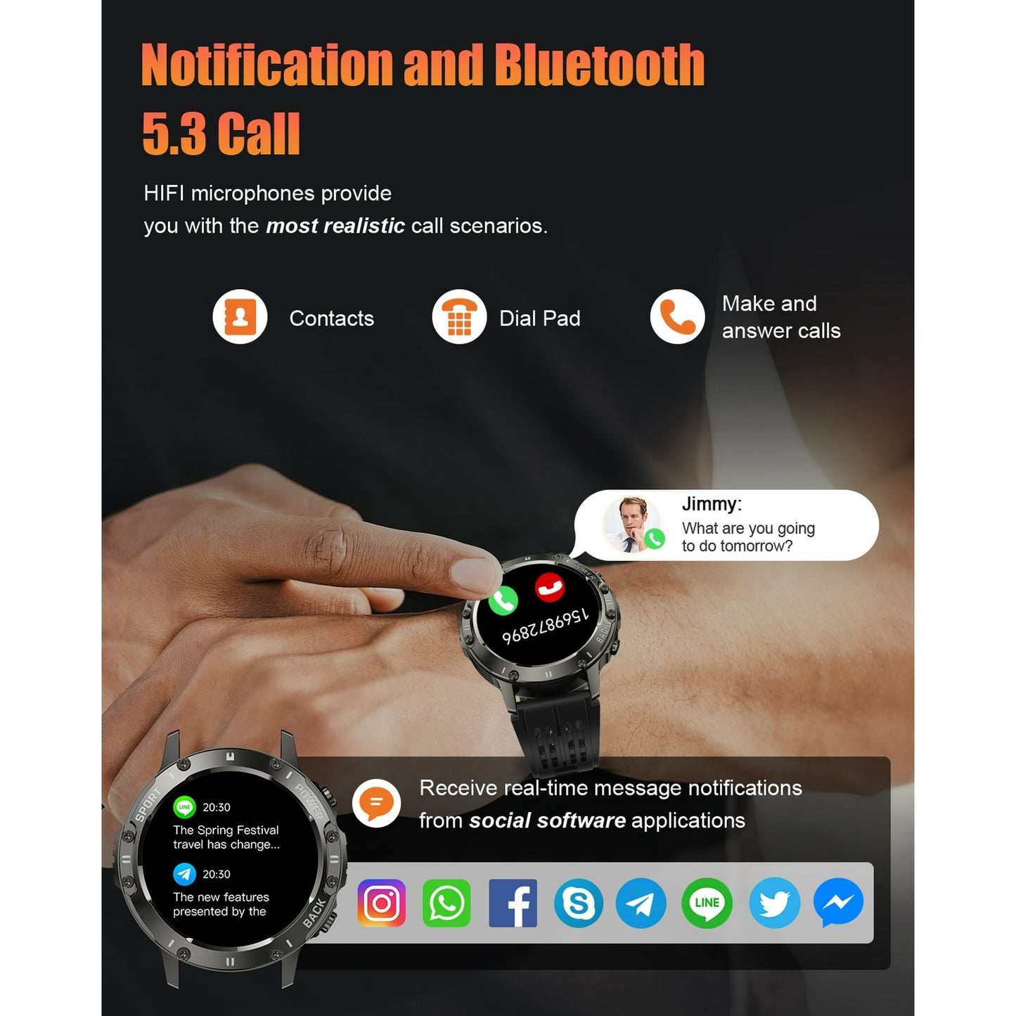 Tikland Smart Watch for Men Answer/Make Call for Android iPhone, 1.39" AMOLED HD Screen Mens Luxury Watch 114 Sports Modes, 400mAh Rugged Smartwatch Pedometer