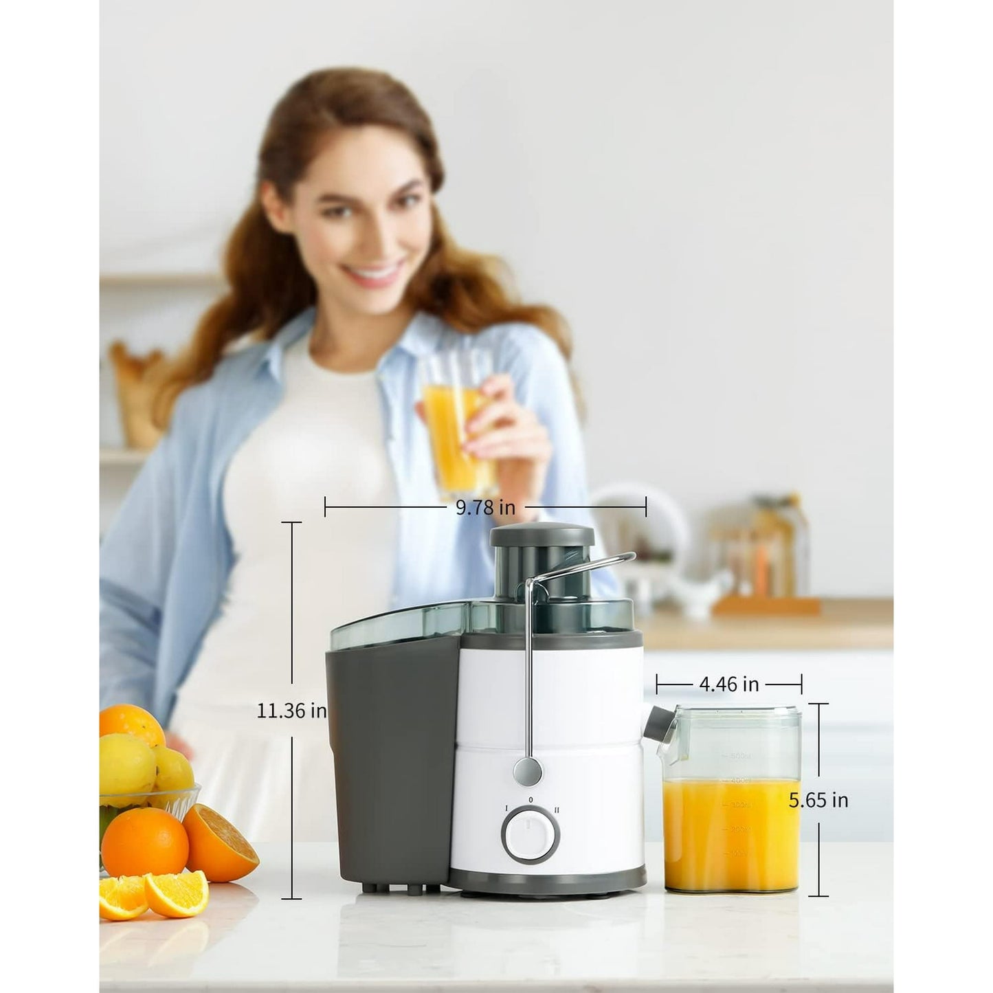 Juicer with 800W Motor, SHARDOR Juicer Machine with 3” Feed Chute, Dual Speeds Juice Maker for Fruits and Veggies, Anti-Drip Function Centrifugal Juicer, Include Cleaning Brush, BPA-Free, White