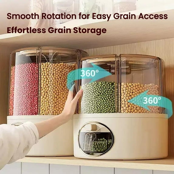 Keaizyiou Plastic Grain Dispenser with 360° Rotating Storage Container and Sealed Lid