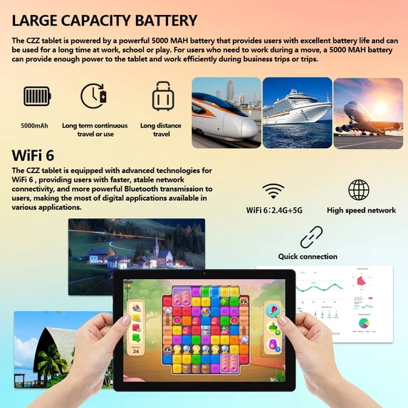 Gstrlinen 10.1 Inch Tablet, 8GB+64GB Up to 1TB Expand, 5000mAh Octa-Core Tablet with Drop-proof Case, Dual Camera, 5G/2.4G WiFi