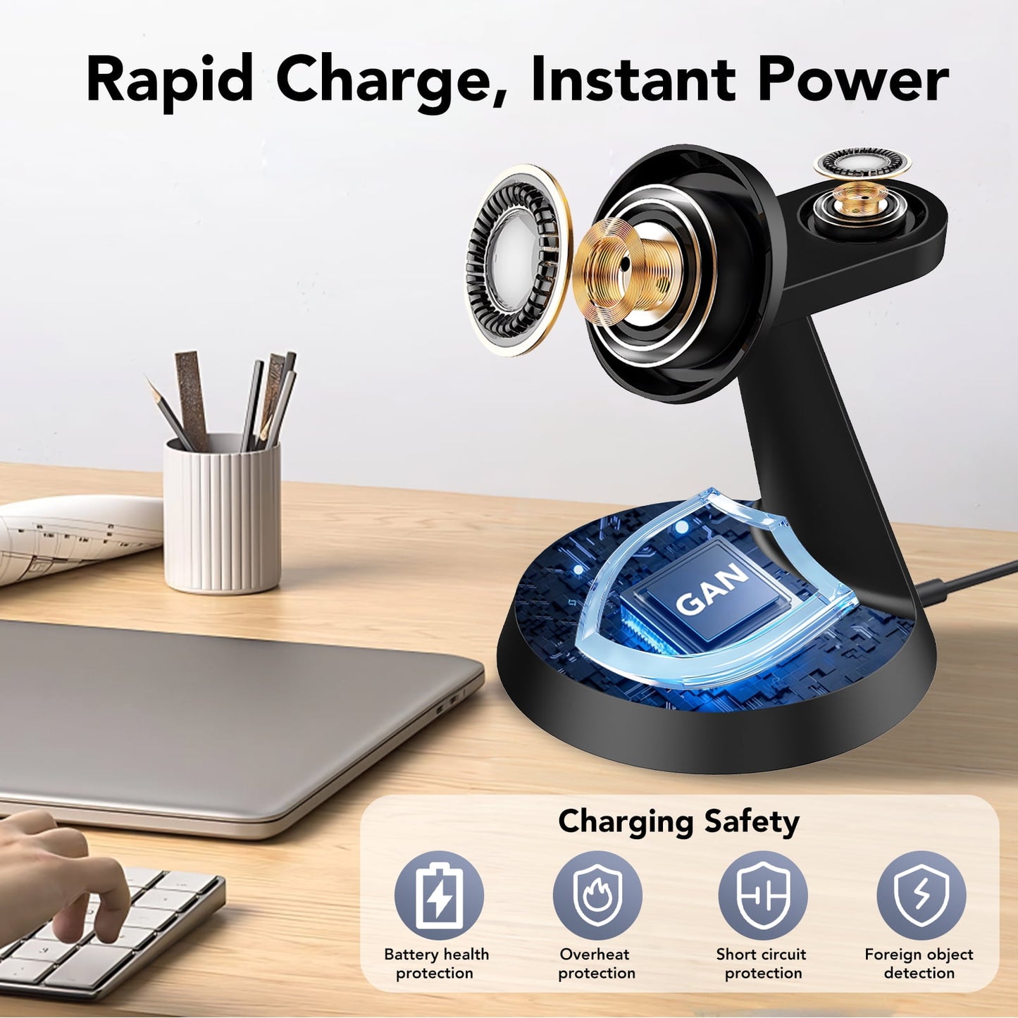 3 in 1 Wireless Charging Station, 2025 Upgraded Fast Desk Charger Station for iPhone 16 15 14 13 12 Pro Max Plus, Charger Stand for Apple Watch 10 9 8 7 6 5 4 3 2 SE, Airpods 4 3 2 Pro, Black