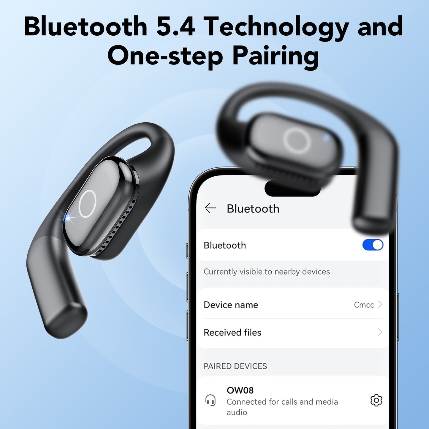 Open Ear Headphones, Bluetooth 5.4 Earphones Stereo Sound, Wireless Headphones 30 Hours Playback, Type-C Charging, Clear Calls, Waterproof Open Ear Earbuds,Black