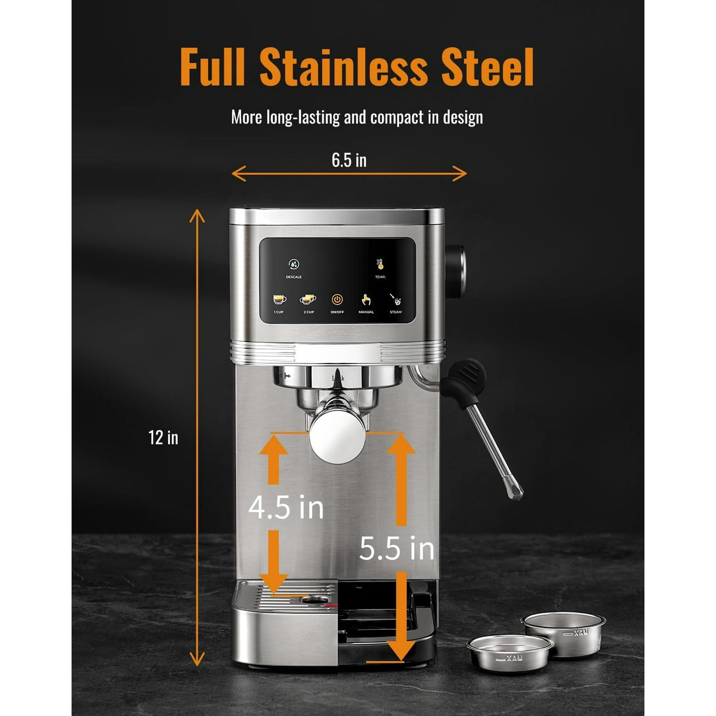 20 Bar Professional Espresso Machine with Milk Frother, Touchscreen Control & Adjustable Temperature for Cappuccino, Latte