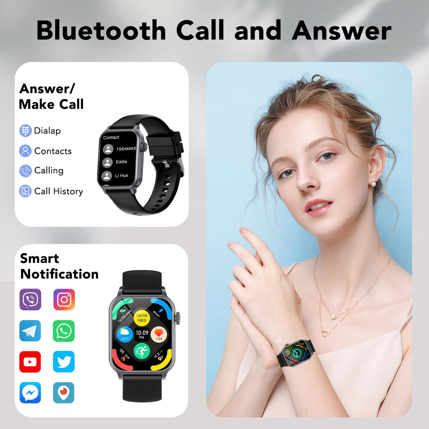 Smart Watch for Men Women with 600 mAh 30 Day+Battery Life, 1.85" HD Screen Fitness Tracker, Make/Recive Call, 110+ Sport Mode, IP68 Waterproof, Fitness Watch for Android/iOS (Black)