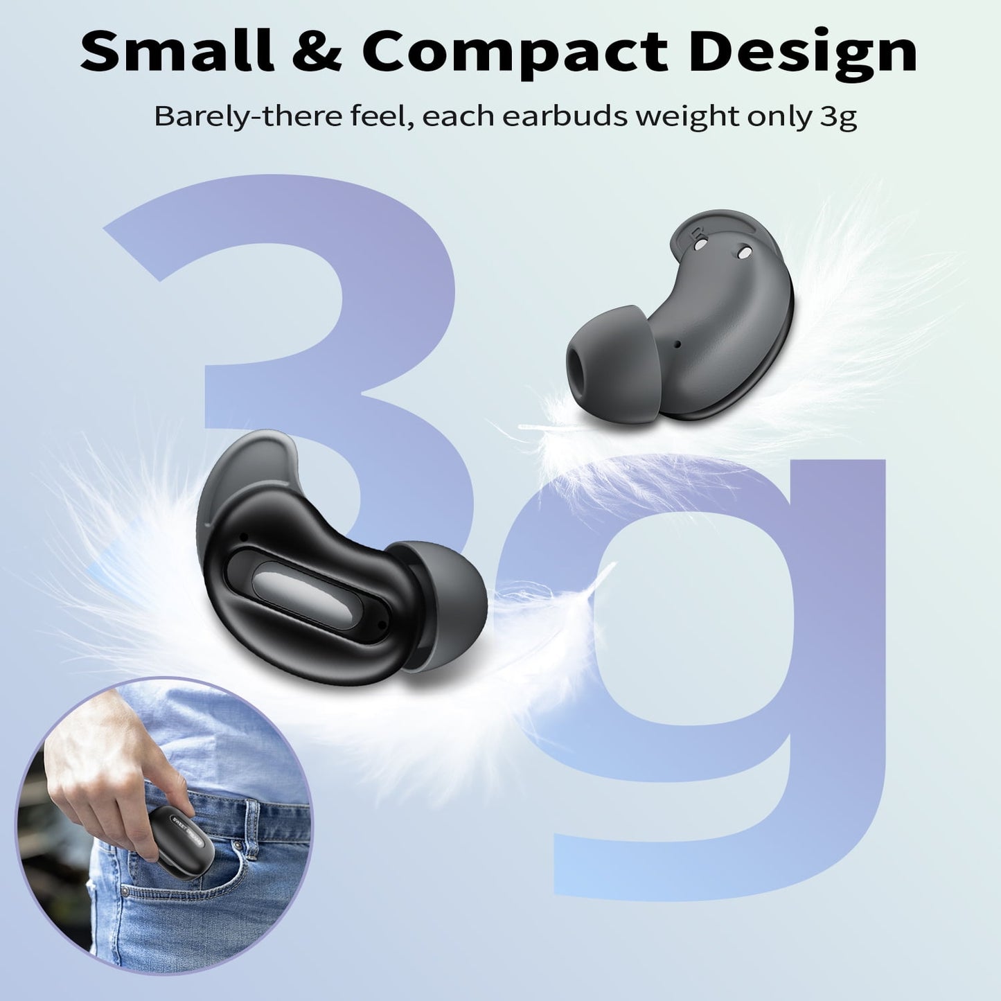 Sleep Earbuds, Mini ANC Wireless Earbuds, In Ear Bluetooth 5.4 Headphones Deep Bass Stereo, 48H Playtime Ear Buds with 4 Noise Cancelling Mic, IP7 Waterproof Earphones for Side Sleepers,Touch Control