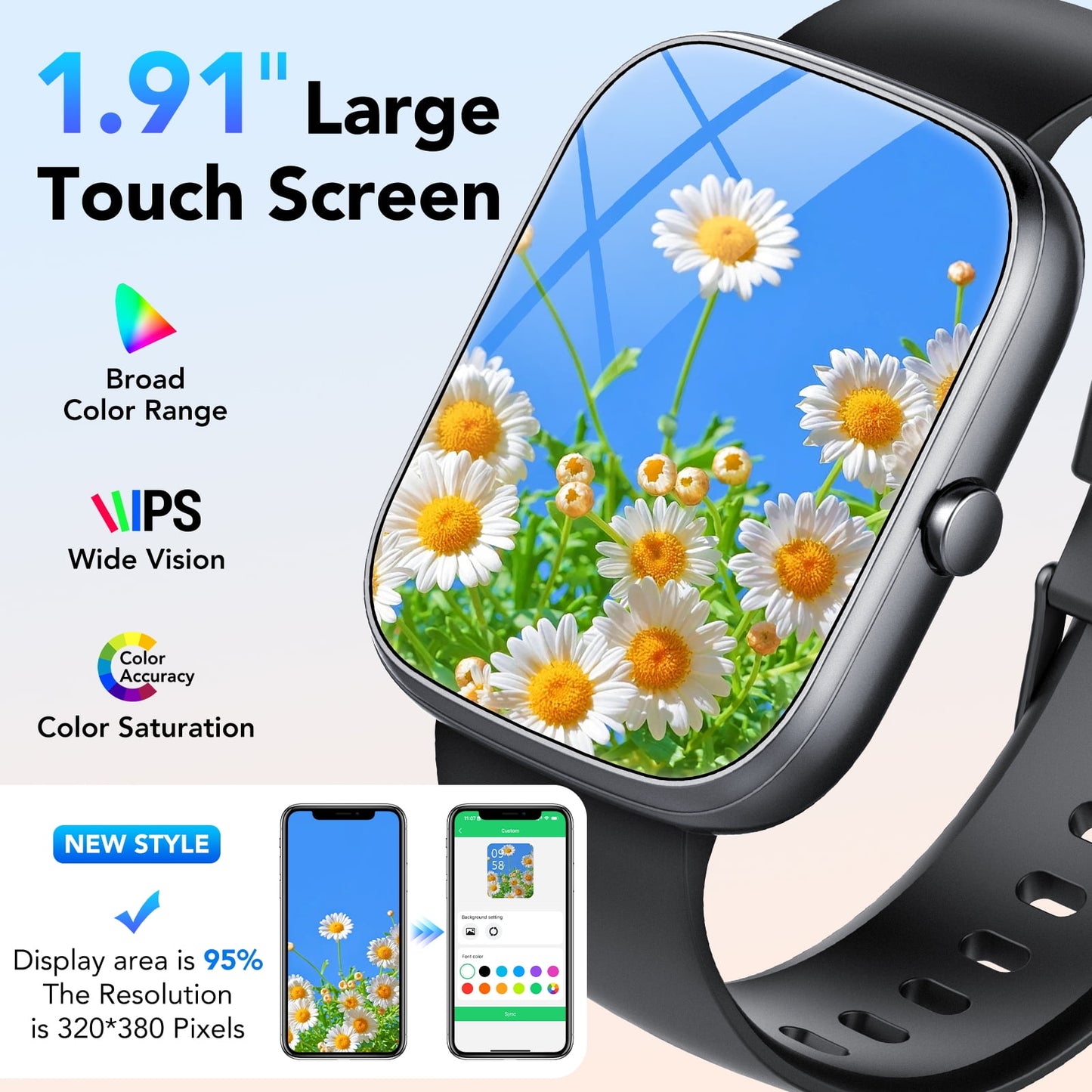 2025 NEW 1.91''HD Screen Smart Watch Compatible with Android and iPhone,Answer/Make Calls/100 Sports Modes/Message Reminder,IP68 Waterproof Fitness Tracker for Men Women, Gifts