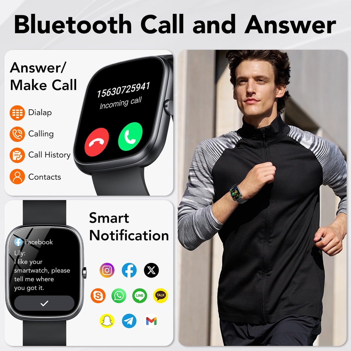Smart Watch Fits for Android and iPhone 1.91" HD Screen Smartwatch for Men Women(Answer/Make Call), Smart Watches with 120 Sports Modes, IP68 Waterproof Activity Trackers for Android Ios for Gift