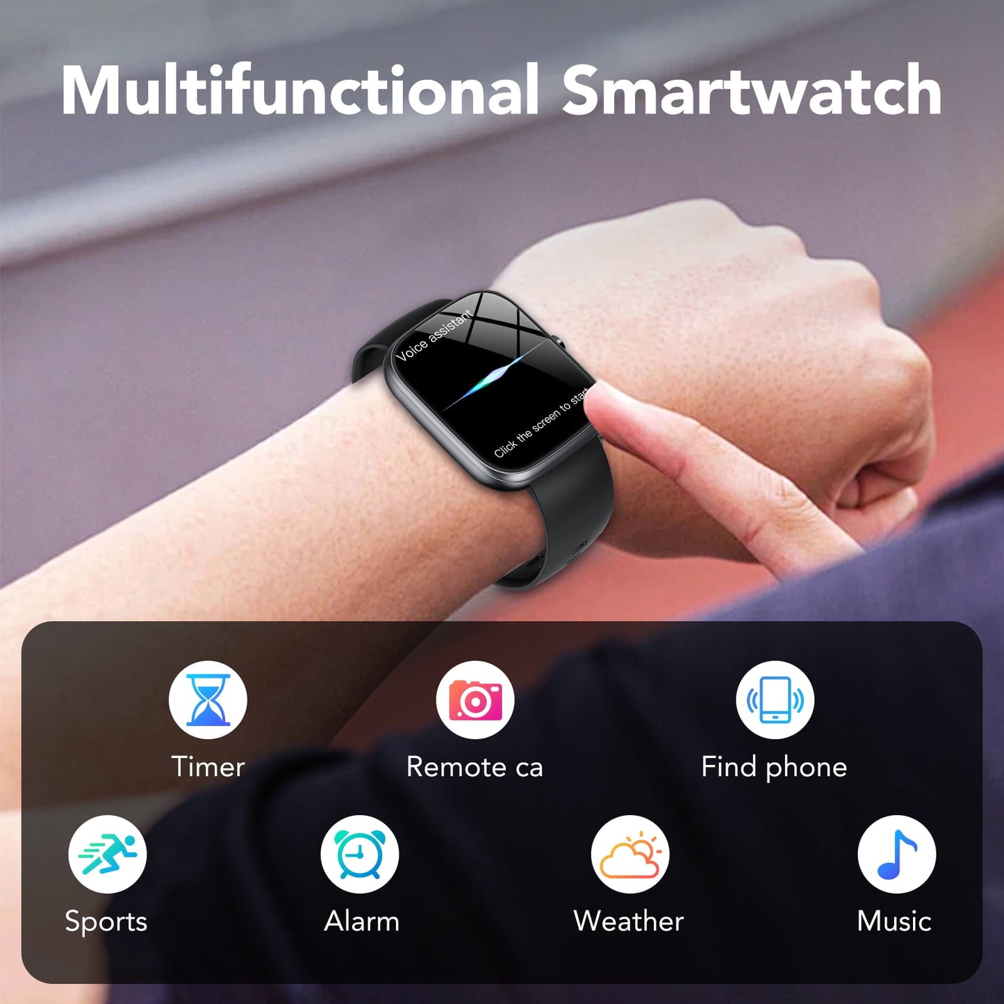 Smart Watch Fits for Android and iPhone, IP68 Waterproof Smartwatch for Women Men 100+ Sports Modes 1.91-inch Fitness Tracker, Smart Watch with Bluetooth Call(Answer/Make Calls), for Gift Black
