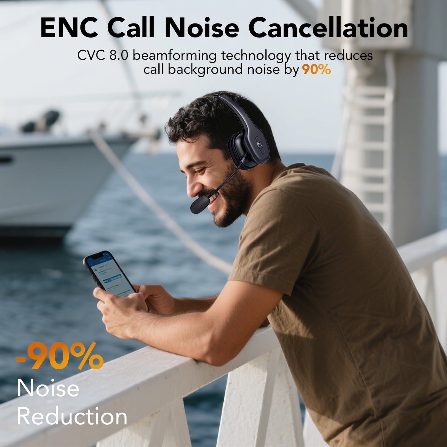 Bluetooth Headset, Trucker Wireless Headset with Noise Cancelling Microphone & Mute Button, 50Hrs Playtime, Wireless On-Ear Headphones with Mic for Home/Cell Phone/Computer/Zoom/Teams/Driver(Black)