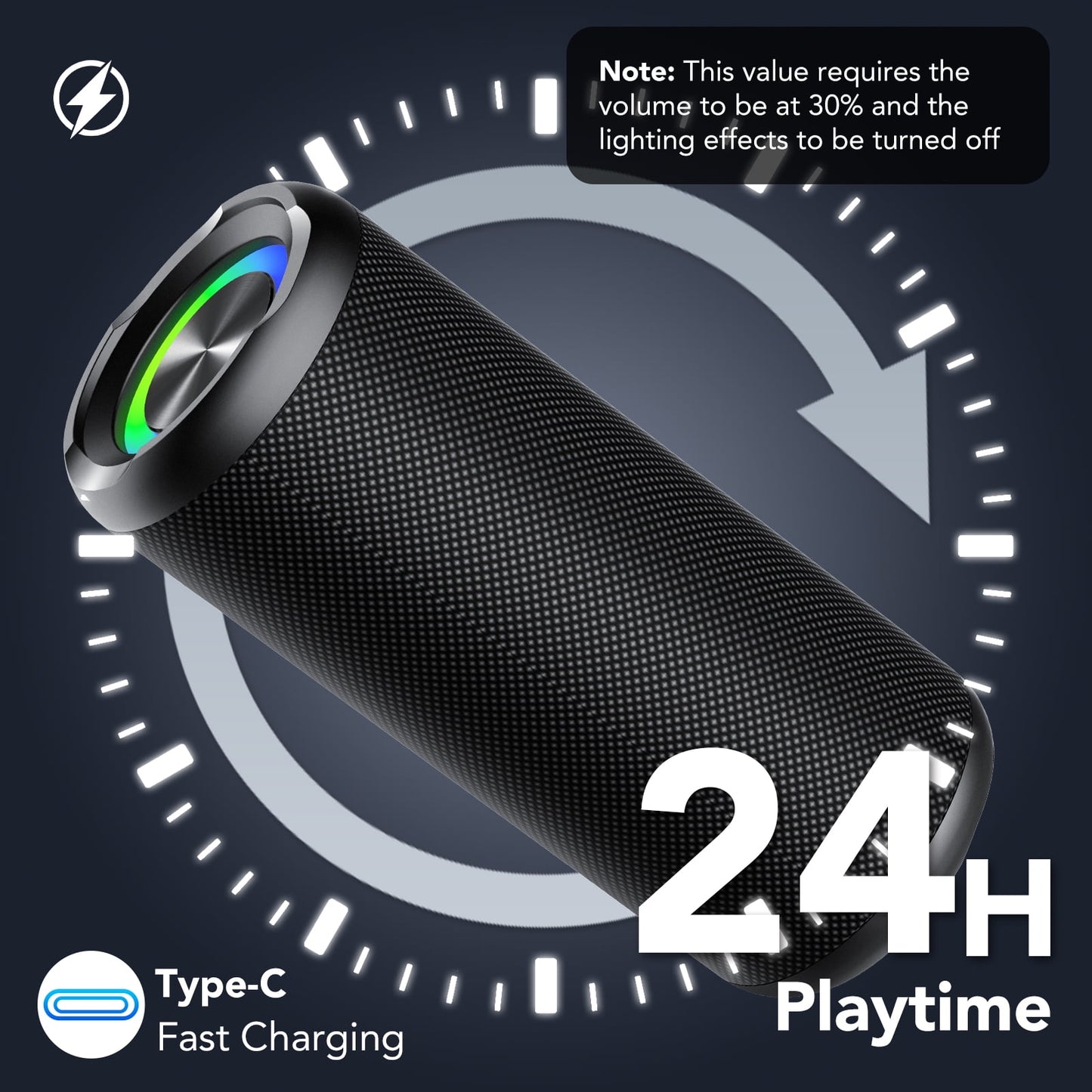 Portable Bluetooth Speaker IPX7 Waterproof Wireless Speaker with 30W Powerful Speaker 24Hrs Playtime Colorful Flashing Lights TWS Wireless Pairing for Outdoor/Party/Beach/Travel/Gifts