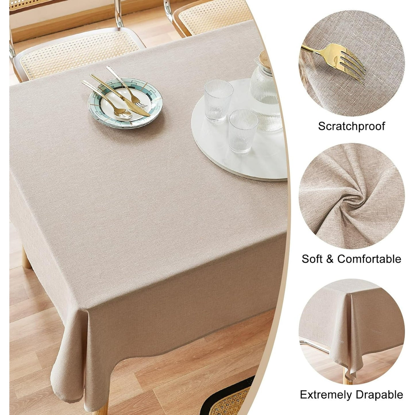 Parojati Textured Linen Tablecloth Rectangle 52x70 Waterproof Spill-Proof Wipeable Table Cloth Wrinkle Free Linen Dining Table Cover for Birthday Farmhouse Spring Tablecloths Khaki