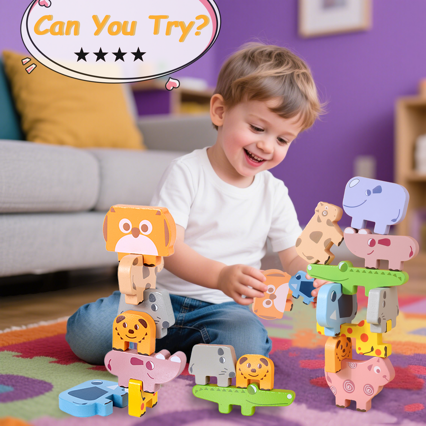 QXQ Montessori Toys for 1 year old, 10 Pack Wooden Animal Blocks Sorting & Stacking Education Toddler Puzzles Toys, Toddler Toys Age 0+ Year Old Girl Boy Birthday Gifts