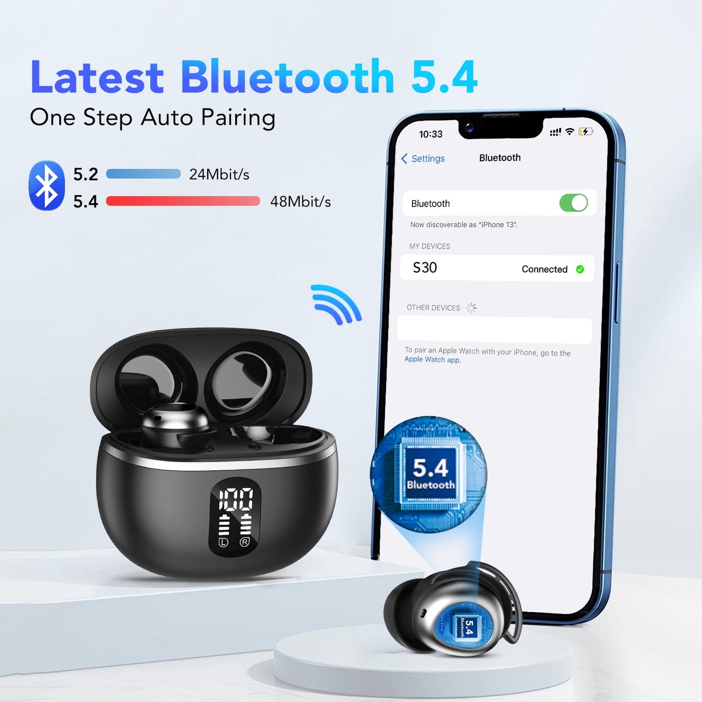 Sleep Wireless Earbuds, Bluetooth Headphones V5.4, Ear buds with 4 ENC Call Noise Cancelling Mics, 50Hrs Playtime Bluetooth Earbuds, Bass Boost 85%, IP7 Waterproof Earbuds Fits for Android iOS