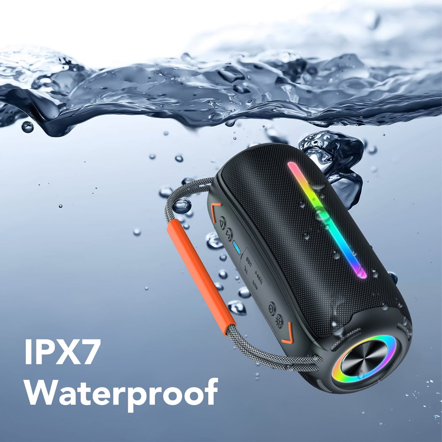 Bluetooth Speaker, Wireless Ultra Bluetooth Speaker with 66mm Drivers, 4000mAh Battery 24Hrs Playtime, RGB Lights, BT5.4, IP7 Waterproof, AUX, TF Card, Suitable for Home/Party/Outdoor/Beach, Gift
