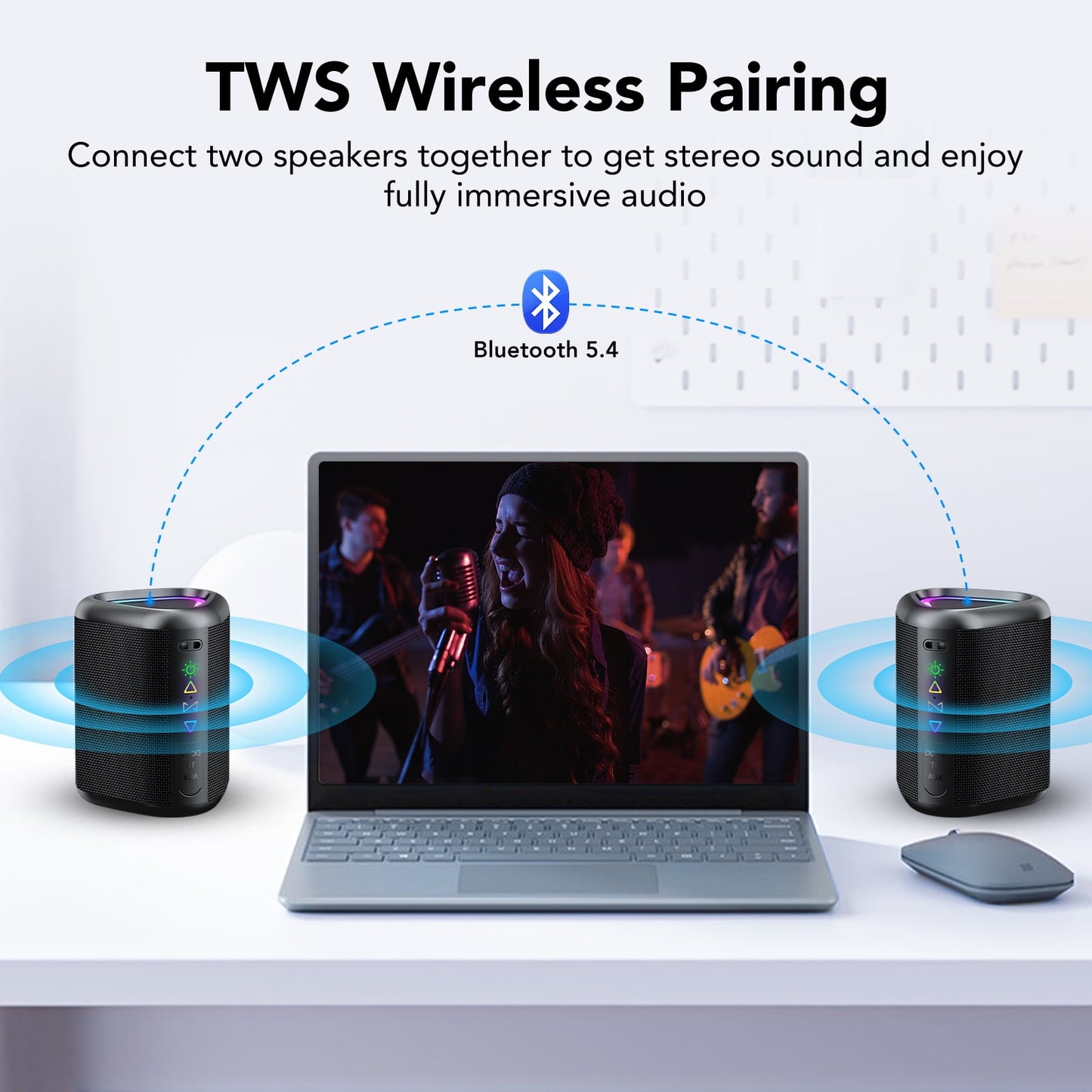 Portable Bluetooth Speaker with Lights, Powerful Crystal Clear Sound, IPX7 Waterproof, All Day Playtime, AUX&TF-Card Input, Bluetooth 5.4, TWS Paring, Small Wireless Speaker for Outdoor, Gift Ideas