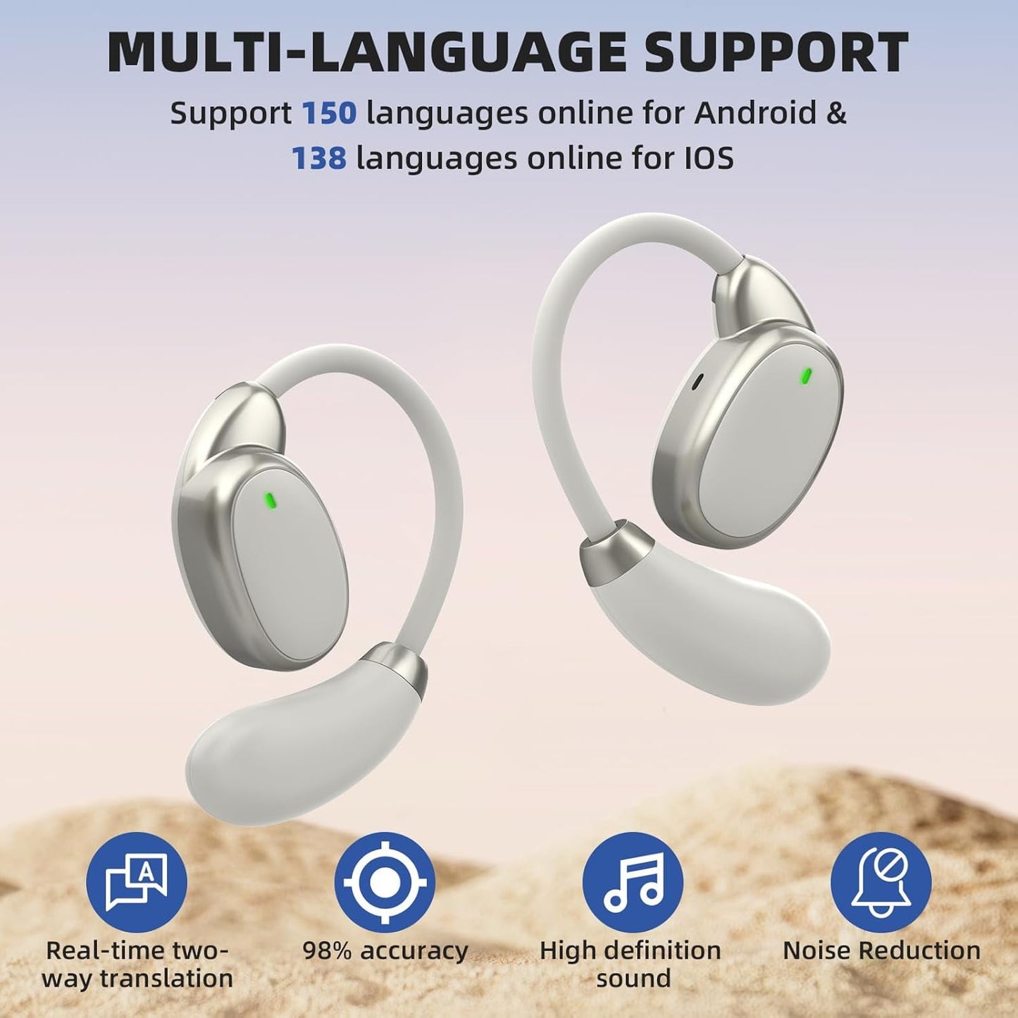 NICEWIN Translation Headphones: Real-Time Translation between 150 Languages, 10 Offline Versions, Compatible with iOS and Android, for Travel and Business