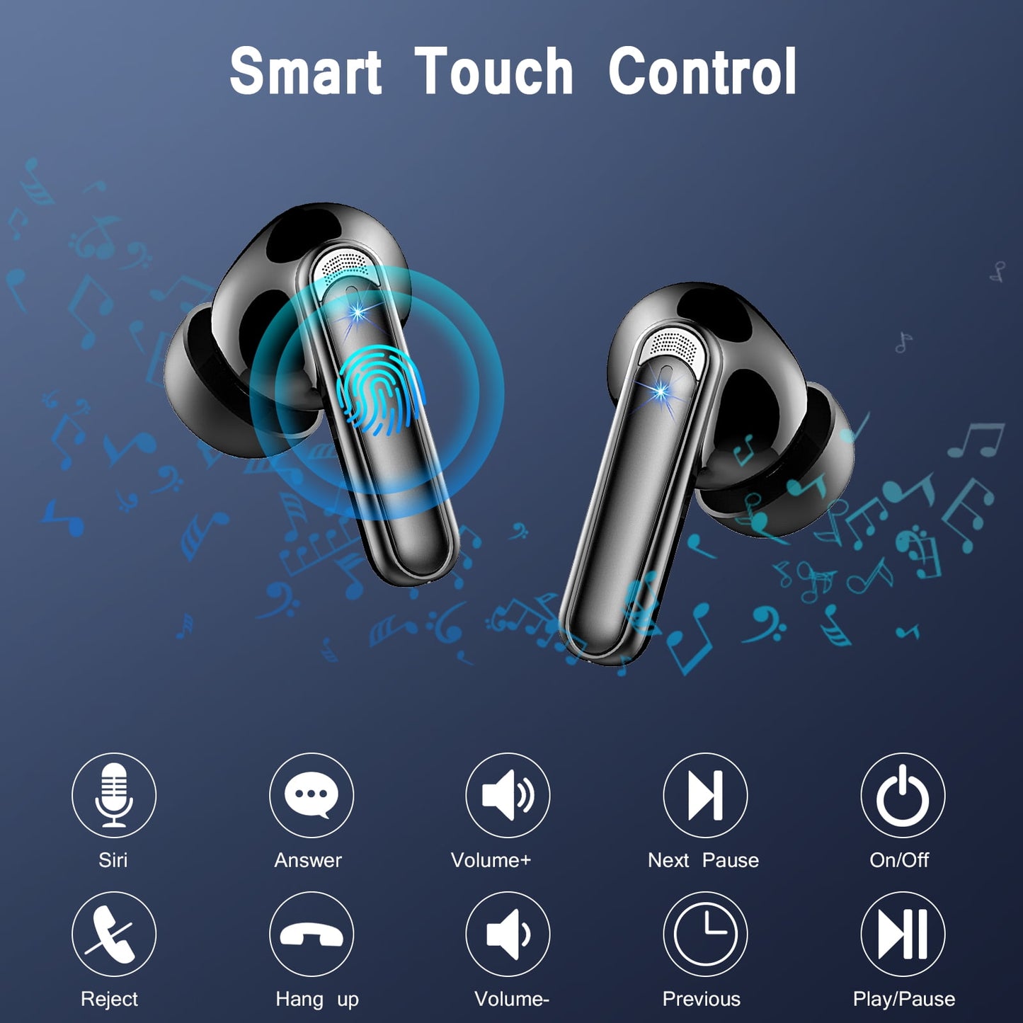FAMOO Wireless Earbuds, Bluetooth Ear Buds Headphones, 48 Hours of Long Playing Dual LED Display, Stereo Deep Bass, IPX7 Waterproof, in Ear Earphone with Mic for iPhone Android Phone, Black