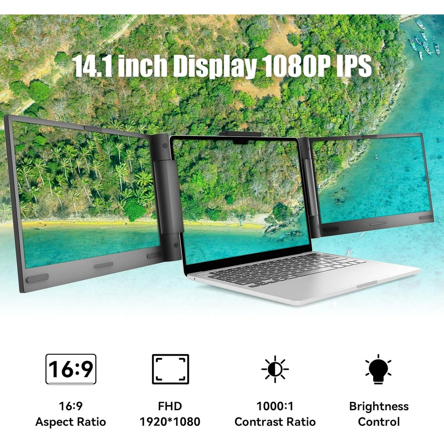 AEEZO 14" 1080P IPS Laptop Screen Extender | 280° Rotatable Portable Monitor, Plug & Play, Fits 13-17.3" Laptops, Compatible with Windows/Mac/Android/Chrome(Type-C/USB Interfaces, Requires DP)