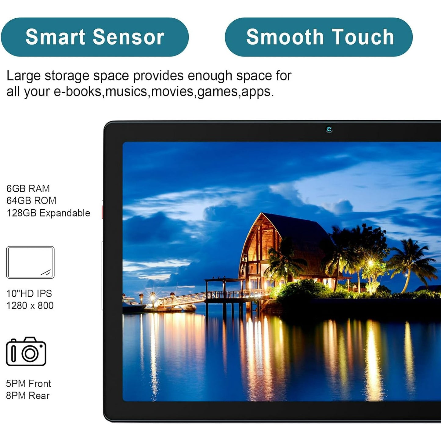 AEEZO 10 inch Tablet Android 13 Tablets, Quad-Core Tablet PC, 6GB RAM, 64GB ROM, 128GB Expand, 5000mAh, 1280x800 HD Touch Screen, 5MP+8MP, Wifi, Dual Camera - Grey