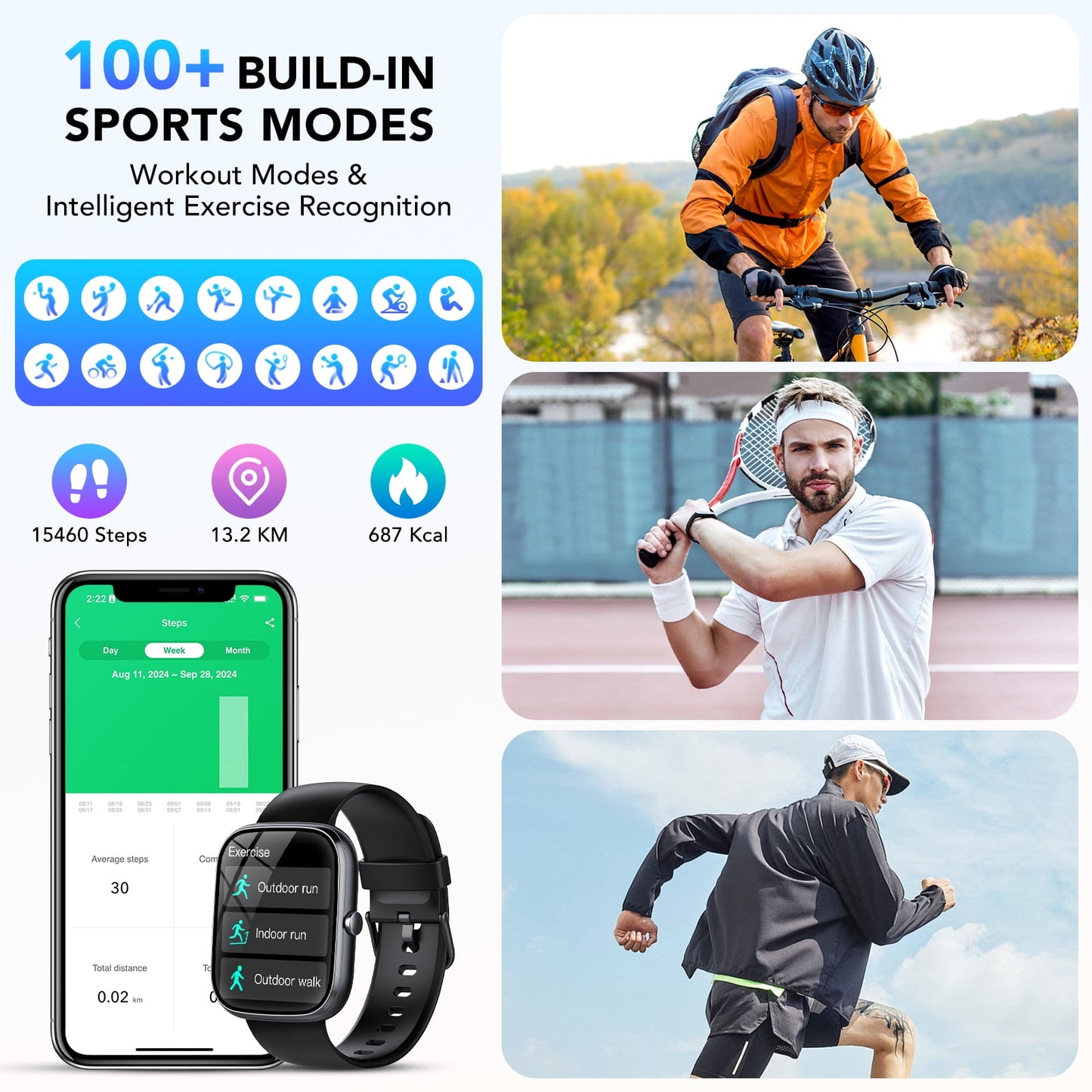 2025 NEW 1.91''HD Screen Smart Watch Compatible with Android and iPhone,Answer/Make Calls/100 Sports Modes/Message Reminder,IP68 Waterproof Fitness Tracker for Men Women, Gifts