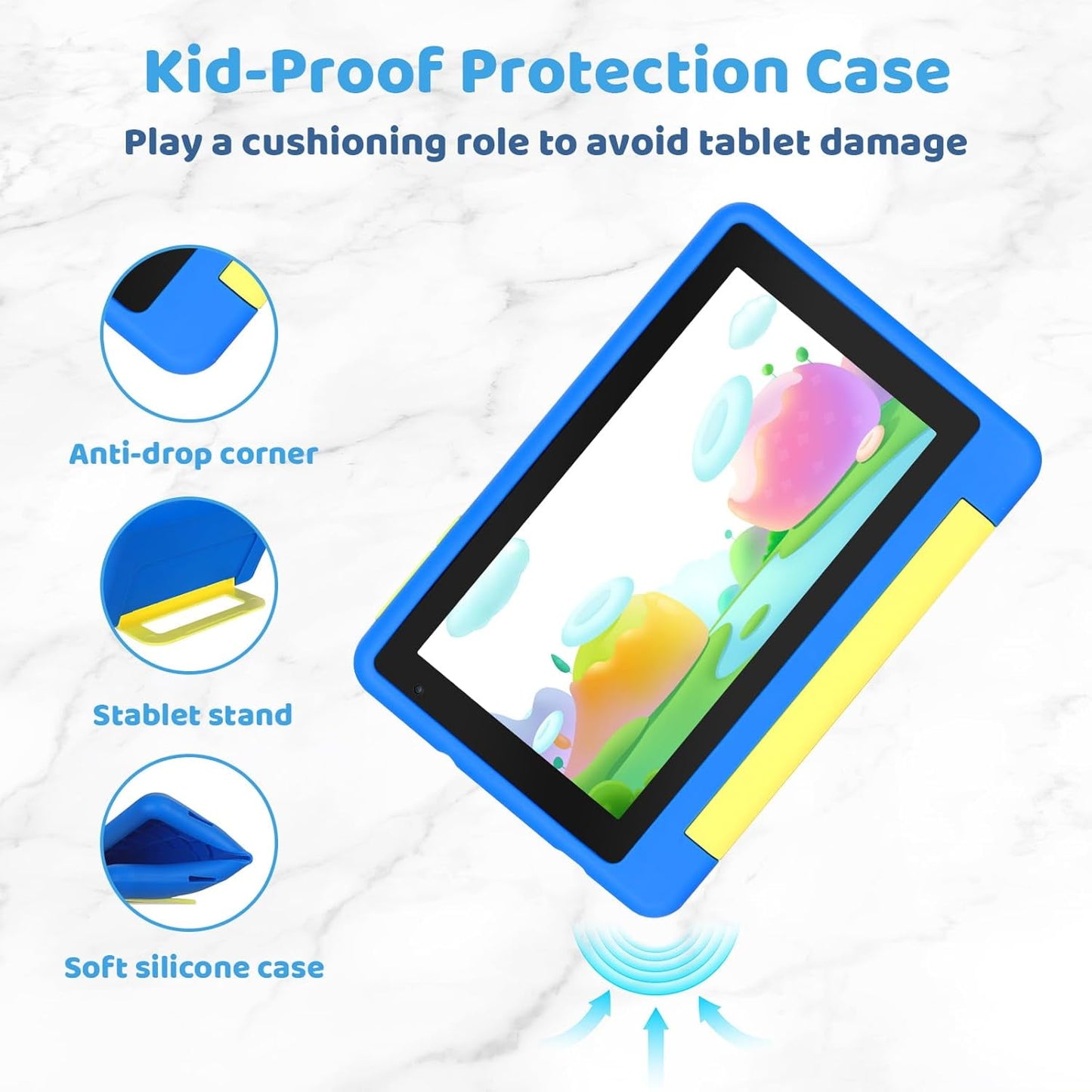 7inch Kids Tablet Android 13, 8GB RAM 64GB ROM,Parental Control Dual Camera with Shockproof Case,2500Mah & Kids Software Pre-Installed,Blue