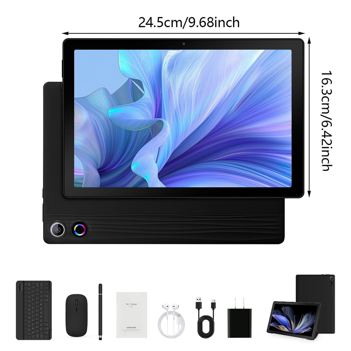 Android 14 Tablet 10 inch,Octa Core Ips HD Touch Screen,12GB RAM + 64GB ROM(TF 1TB), Widevine L1,5000mAh, Wi-Fi 6,Face Unlocked,Black+Keyboard & Mouse Set Black