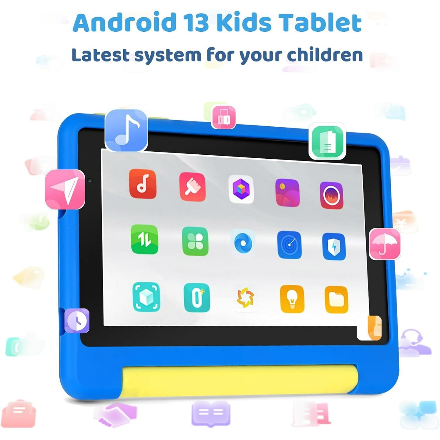 7inch Kids Tablet Android 13, 8GB RAM 64GB ROM,Parental Control Dual Camera with Shockproof Case,2500Mah & Kids Software Pre-Installed,Blue