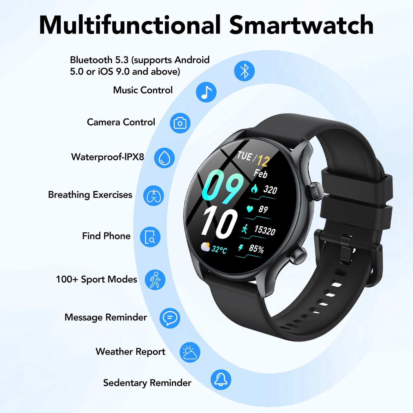 2025 New Men's Smart Watch, 1.39" HD Screen Fitness Tracker with Bluetooth Calling (Answer/Make/Message), IPX8 Waterproof, 100+ Sports Modes, Smartwatch Fits for Android and iPhone, for Gift Black
