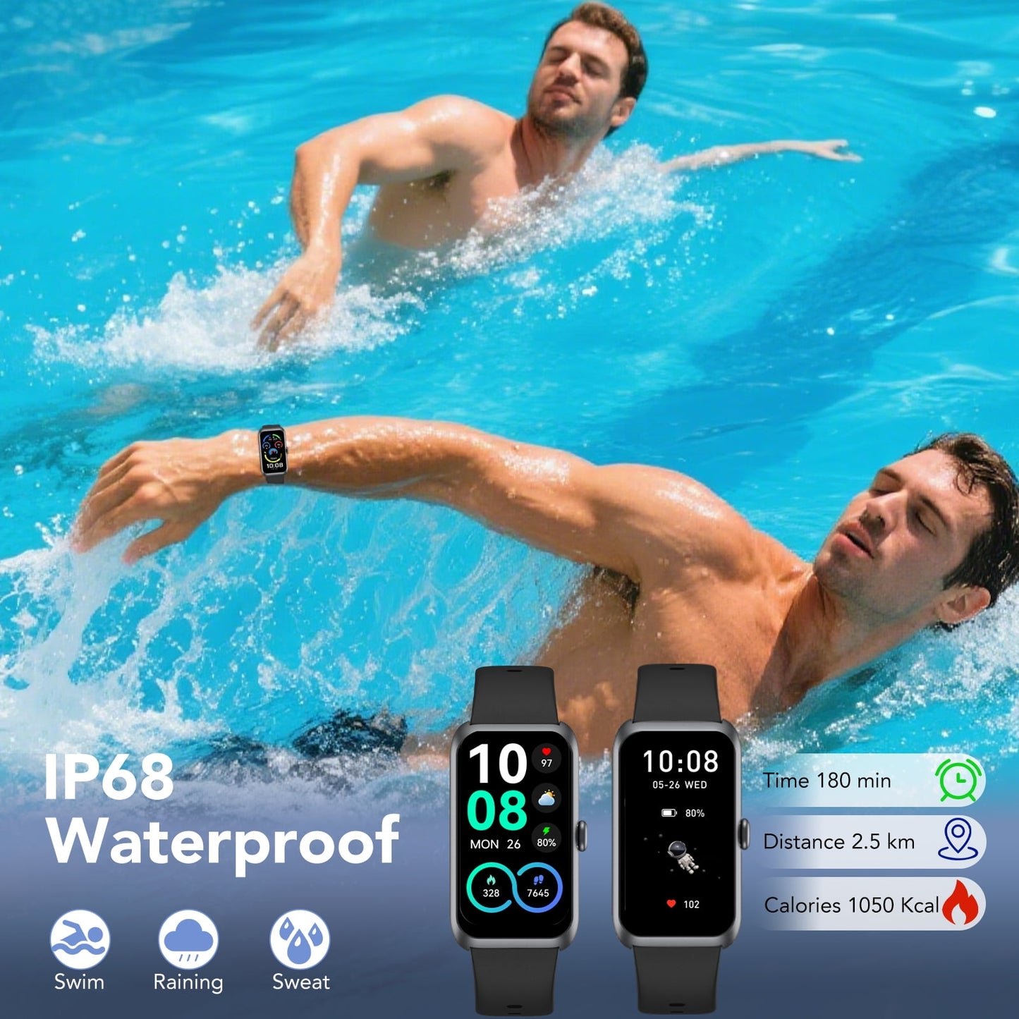 Fitness Tracker for Men Women, 1.47" HD Touch Screen Smart Watch, Bluetooth Call/Make Calls, IP68 Waterproof, 100+ Sport Modes, Fitness Watch for Step Compatible with Android/iOS, Pink, Gifts
