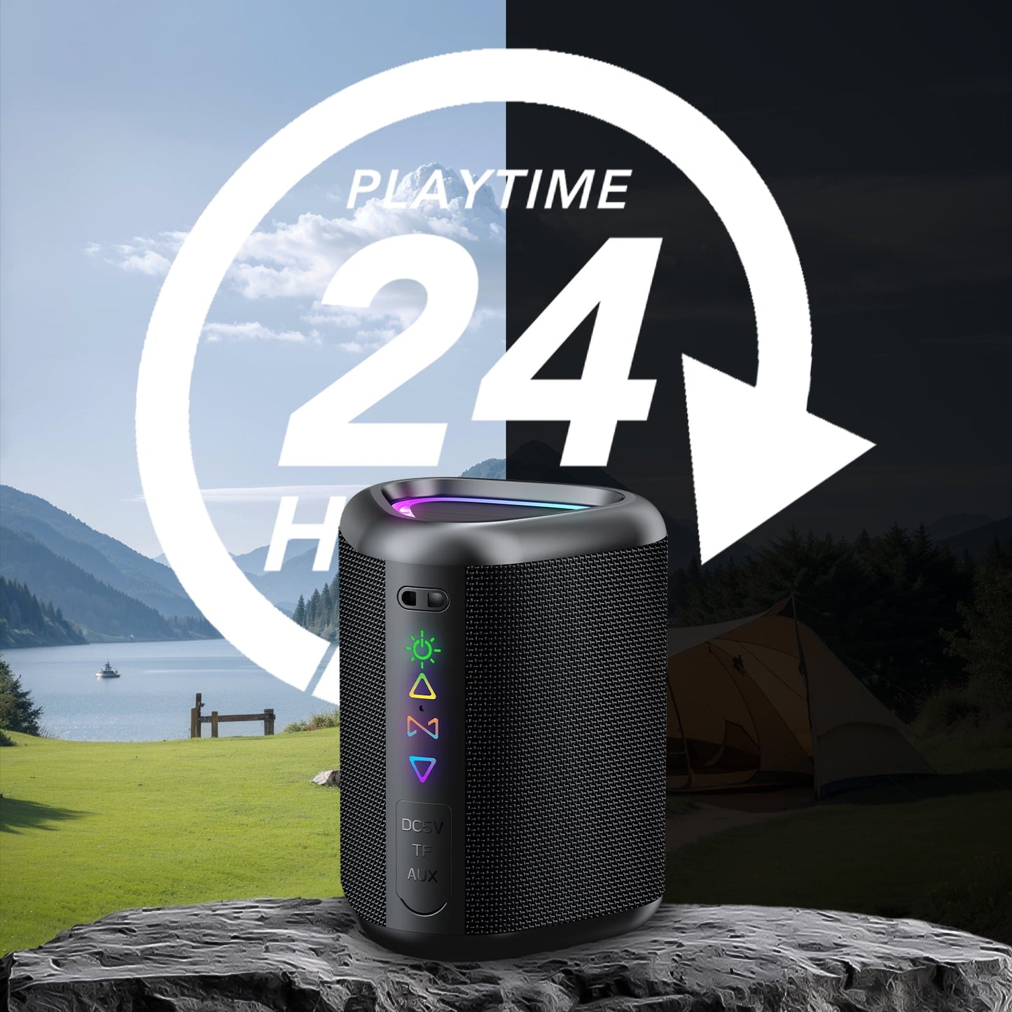 Portable Bluetooth Speaker with Lights, Powerful Crystal Clear Sound, IPX7 Waterproof, All Day Playtime, AUX&TF-Card Input, Bluetooth 5.4, TWS Paring, Small Wireless Speaker for Outdoor, Gift Ideas