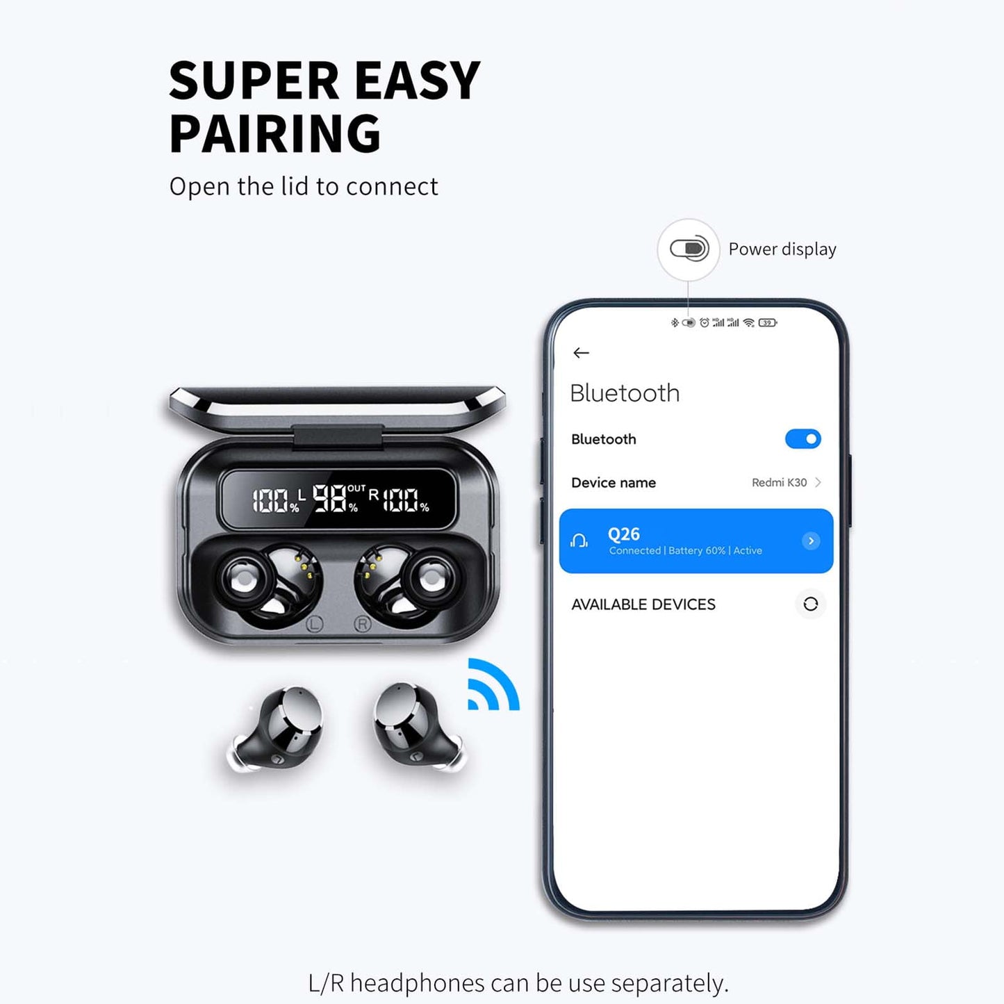 Wireless Earbuds,True Bluetooth Headphones, Deep Bass Sound, 100Hrs Bluetooth Ear Buds, Built in Mics Headset, Bluetooth 5.3 Clear Calls, IPX7 Waterproof, Earphones for Sports Workout, Black