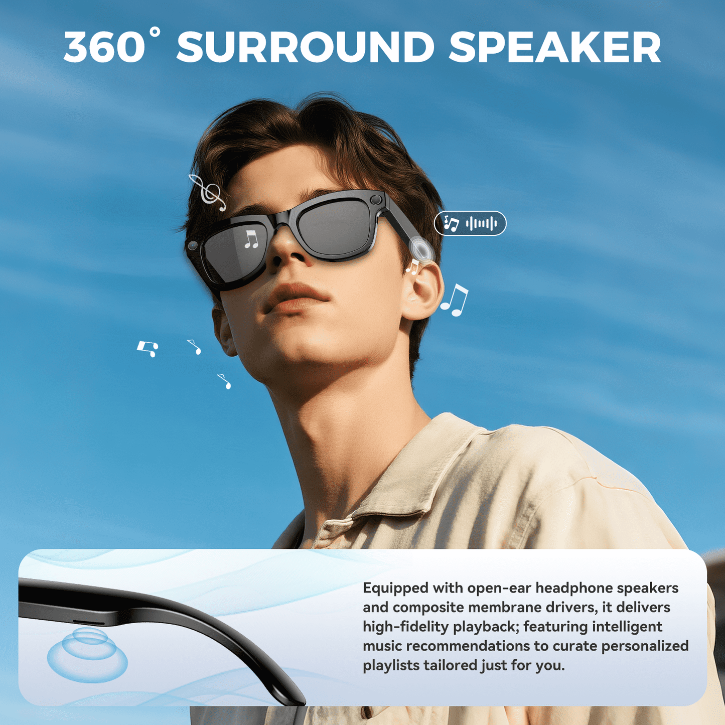 AI Translation Smart Glasses, 1200W Ultra-Wide Angle Camera Smart Bluetooth Glasses with Touch Voice Assistant, UV Protection/Anti-Blue Light Smart Wireless Glasses with Built-in Mic&Speakers, Unisex