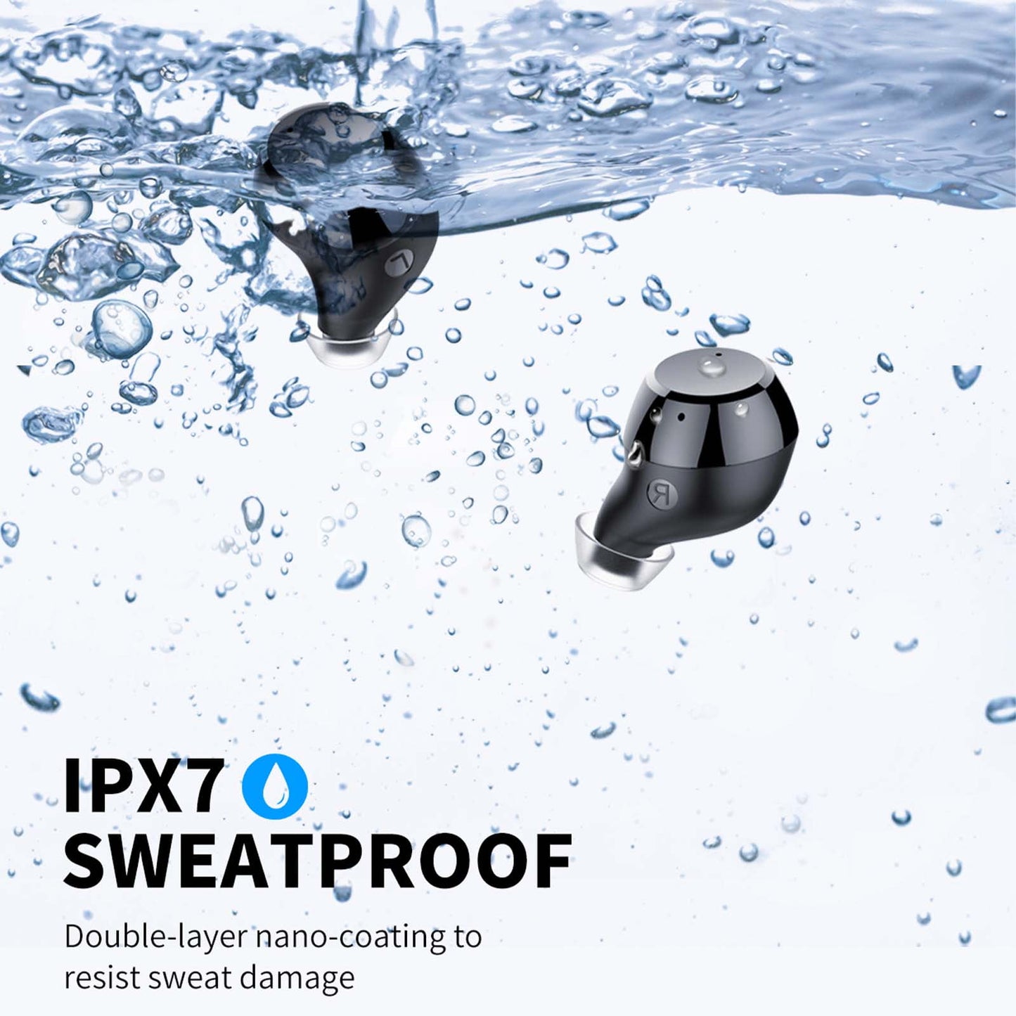 Wireless Earbuds,True Bluetooth Headphones, Deep Bass Sound, 100Hrs Bluetooth Ear Buds, Built in Mics Headset, Bluetooth 5.3 Clear Calls, IPX7 Waterproof, Earphones for Sports Workout, Black