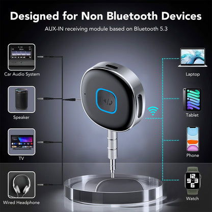 KT1 Bluetooth Car Adapter, Bluetooth Aux Adapter for Car, 16H Battery Life, Dual Connect, Calls Hands Free, Wireless Audio Receiver for Home Stereo/Speaker/Headphone