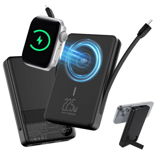 Portable Charger with Built-in-Cable, Magnetic Wireless iWatch Charger,10000mAh Power Bank,PD 22.5W Fast Charging Battery Pack Compatible with iPhones and Apple Watch(Black