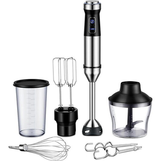 Immersion Blender Handheld Hand Blender 1000W, 6-in-1 Hand Blender, 20 Speeds Emulsion Blender with Chopper, Whisk and Frother for Soup, Baby Food and Smoothies, Black