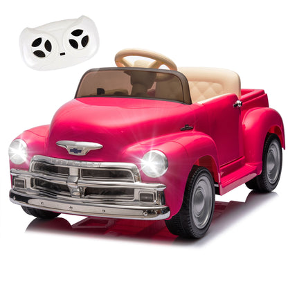 12V Powered Ride on Cars, Licensed Chevrolet 3100 Ride on Toys with Remote Control for kids Ages 3-6 Birthday Christmas Gifts, Kids Electric Car with Bluetooth, Music, USB/AUX Port, 3 Speeds, Pink