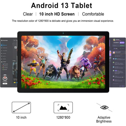 AEEZO 10 inch Tablet Android 13 Tablets, Quad-Core Tablet PC, 6GB RAM, 64GB ROM, 128GB Expand, 5000mAh, 1280x800 HD Touch Screen, 5MP+8MP, Wifi, Dual Camera - Grey