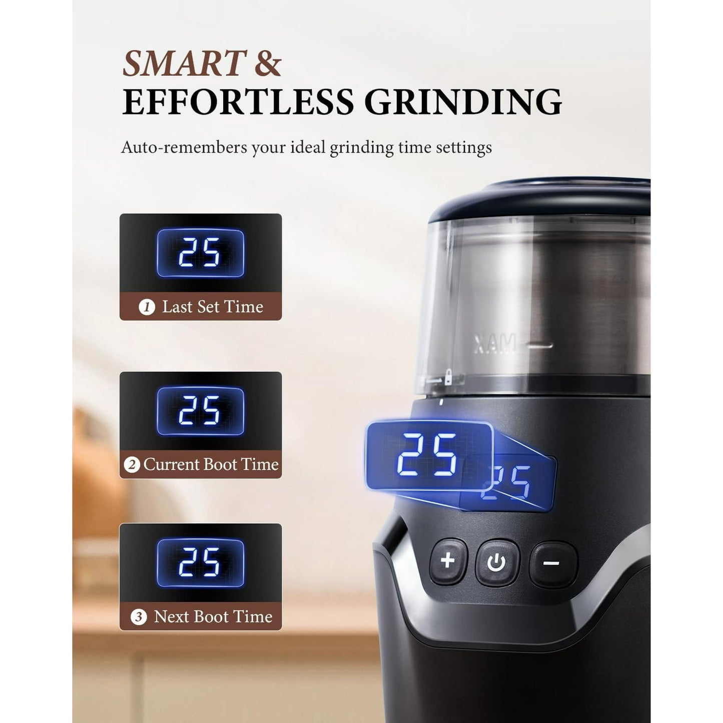 GDOR Adjustable Coffee Grinder Electric,Super Silent Electric Coffee Bean Grinder with Time-Memory Adjustment and Multi-Functional Stainless Steel Cup for Spices, Herbs, and Nuts Grinding