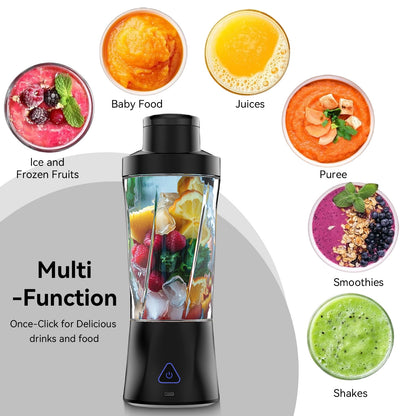 Portable Blender, 6000mAh Portable Juicer with USB Rechargeable for Shakes and Smoothies, BPA Free 24 oz Juicer Cup with 6 Blades and Lid, 360W Self Cleaning Personal Blender for Home/Office/Travel